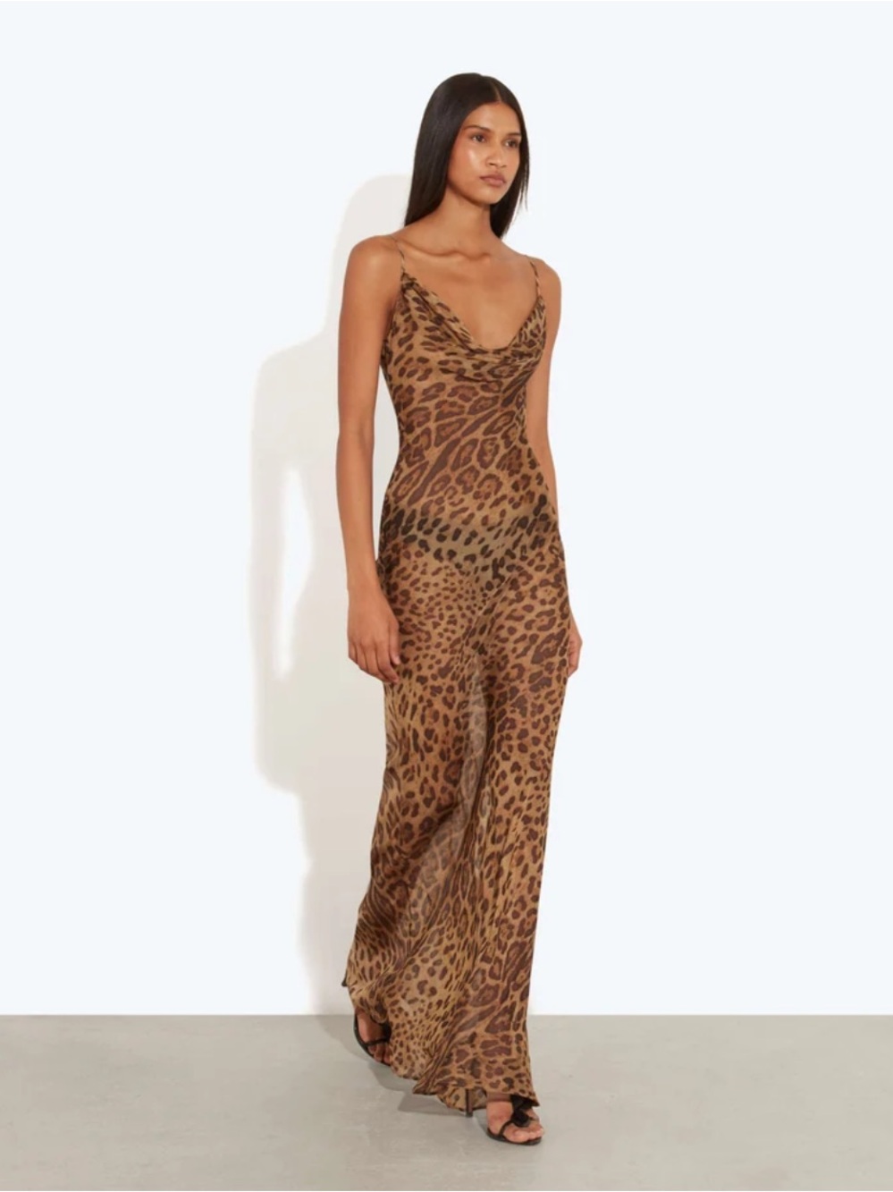 Rat & Boa Valentina Leopard-Print Maxi Slip Dress in Brown